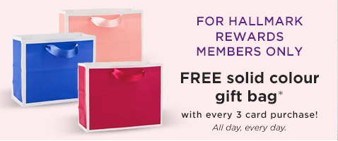 FREE solid colour gift bag* with every 3 card purchase!